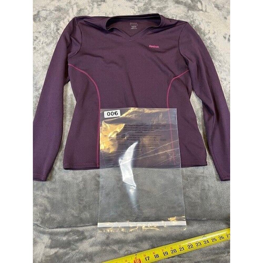 Reebok Women's Stretch Nylon Play Dry L/S V-Neck Purple Athletic T Shirt - S - Picture 8 of 8